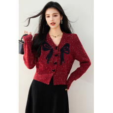 批发实拍◆色打底蝴蝶结毛衣女2025秋内搭短款小香风针织开衫上衣