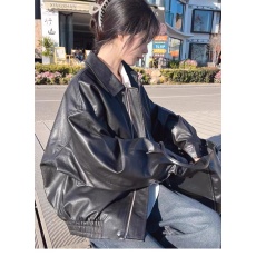 批发皮衣外套女2025新款秋冬季女装机车短款黑色PU皮加厚皮夹克小个子