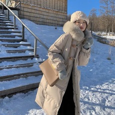 批发大毛领胡楚靓<b class='q'>羽绒服</b>女中长款ins冬季新款过膝小个子棉服外套棉衣