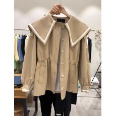 批发韩国东大门2025秋季新款女时尚<b class='q'>甜美</b>海军领抽绳收腰显瘦系扣风衣潮