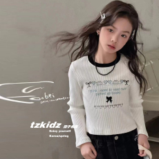 批发女童秋装2026新款儿童t恤长袖打底衫潮酷女孩白色潮流中大童上衣