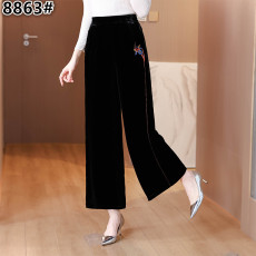 批发真丝丝绒休闲阔腿裤松紧腰黑色桑蚕丝长裤口袋2024秋新品