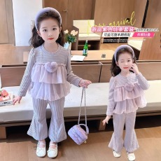 批发女小童秋款网纱拼接喇叭裤<b class='q'>套装</b>2024洋气时髦两件套百搭<b class='q'>幼儿</b>女宝宝
