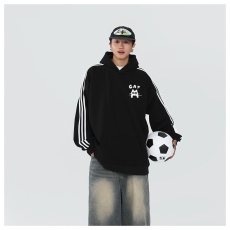 批发美式三条杠连帽卫衣男重磅360G秋季潮牌情侣帽衫高街百搭休闲外套