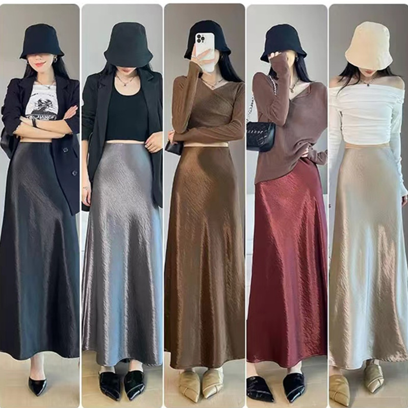 MY11569# 新款高腰显瘦高级感气质鱼尾裙设计感缎面长裙潮女裝貨源服裝批發