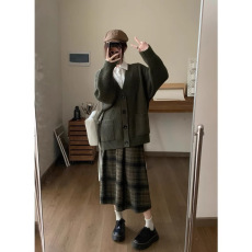 批发学院风茶系穿搭一整套装连衣裙子女装2024<b class='q'>秋</b>冬新款格子长裙