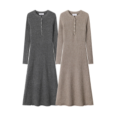 批发2025年高级感气质法式<b class='q'>连衣裙</b>秋冬季女修身显瘦针织A字圆领<b class='q'>长裙</b>