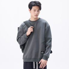 批发实拍2024秋冬新款宽松百搭拼接圆领卫衣男