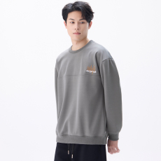 批发实拍2024秋冬新款简约刺绣圆领卫衣男宽松百搭长袖体恤内搭上衣