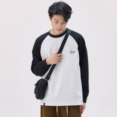 批发实拍2024秋冬新款拼接撞色休闲时尚百搭舒适宽松插肩袖卫衣男