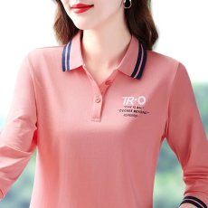 批发棉95氨纶5】新款拼接撞色纯棉PO领长袖t恤女春秋<b class='q'>妈妈</b>装遮肚<b class='q'>打底衫</b>