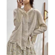 批发清仓捡漏~专柜撤回尾单外贸女装森系复古文艺禅意磨边棉麻<b class='q'>衬衫</b>女