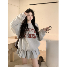 批发食毛华棉复合银狐绒  时尚套装印花卫衣秋冬高腰半身裙两件套