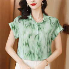 批发重磅<b class='q'>真丝</b>印花<b class='q'>衬衫</b>女2025夏季新款欧货短袖时尚洋气杭州桑蚕丝上衣