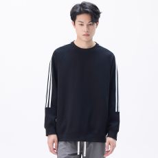 批发实拍2024秋冬新款男士休闲时尚百搭舒适宽松韩版条纹圆领卫衣