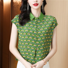 批发重磅真丝上衣女碎花衬衫短袖2025夏装新款高端大簰100%桑蚕丝衬衣