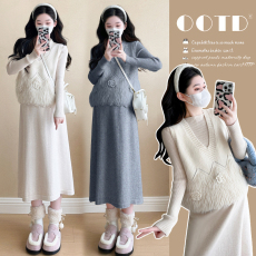 批发实拍~2024秋<b class='q'>冬</b>孕妇套装高级感气质百搭小香风马甲+针织裙