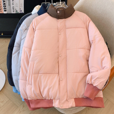 批发实拍<b class='q'>大码</b>女装2025冬季新款韩版棉服拼接加厚<b class='q'>宽松</b>立领面包服外套
