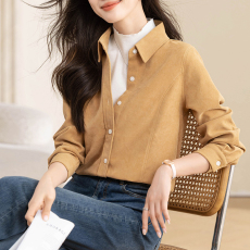 批发实拍2025秋冬加厚磨毛细绒纯色宽松显瘦长袖<b class='q'>衬衫</b>女可叠穿秋冬新