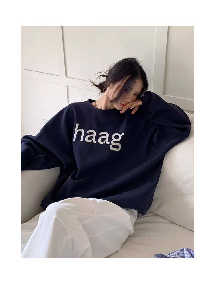 Loose thin pullover letter oversized hoodie for women, autumn outfit with plush versatile round neck_voghion.com