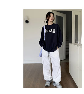 Loose thin pullover letter oversized hoodie for women, autumn outfit with plush versatile round neck_voghion.com