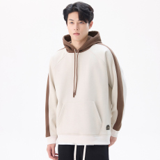 批发实拍2024秋冬新款撞色拼接休闲时尚百搭舒适宽松带兜连帽卫衣男