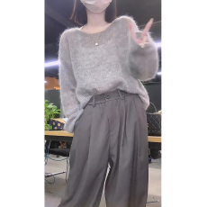批发实价有货韩系慵懒风宽松显瘦灰色圆领针织衫女春季<b class='q'>休闲</b>长袖上衣