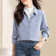 批发实拍宽松显瘦长袖磨毛<b class='q'>衬衫</b>女秋装2025年新款法式气质<b class='q'>衬衣</b>上衣