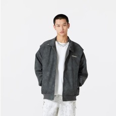 批发痞帅美式高街飞行员服男女同款春秋季粉色街头麂皮绒外套高级感潮