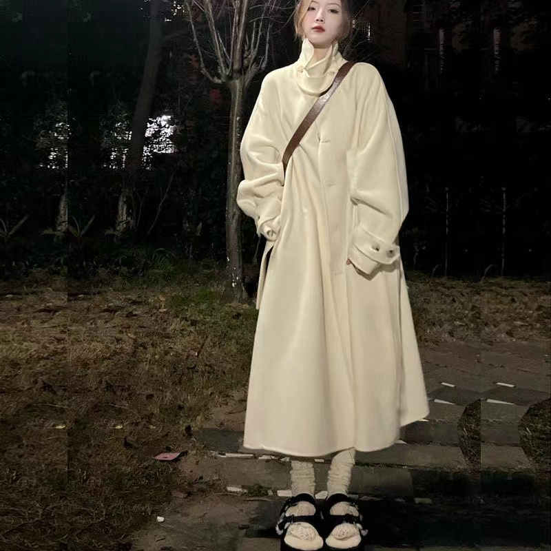 모직 여성 코트 중간 길이 가을 겨울철 새로운 인기 그는 벤 바람 한국 스타일 루즈핏 두꺼운 모직 코트