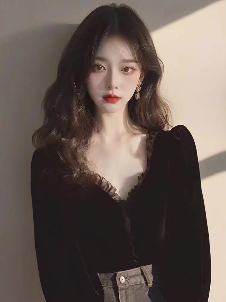 프랑스어 그는 벤 바람 블랙 벨벳 맨위 여자 2024 이른 가을 새로운 아름다운 공주 바람 고유 한 슈퍼 잘 생긴 셔츠