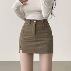 批发已出货 韩chic<b class='q'>高腰</b>灯芯绒半身裙包臀裙女秋冬新款时尚简约a字<b class='q'>短裙</b>