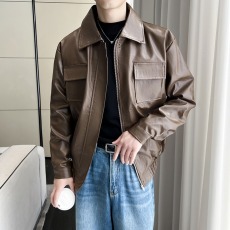 批发痞帅Pu皮衣小众设计感潮牌双拉链垫肩皮夹克男机车服秋冬高街外套