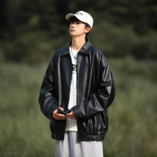 批发美式机车皮衣男潮流宽松帅气青少年休闲夹克春秋复古翻领开衫外套