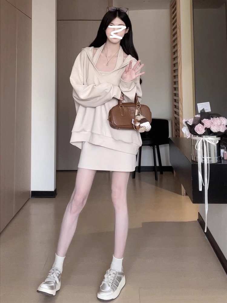 사람들 면 빈 가스 층 참나무 늑골 행침 목 V넥 후드 티 스웨터 세트 비틀림 맨위 반신 스커트 투피스 세트
