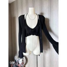 批发M900早秋穿搭套装新款秋季针织开衫挂脖背心吊带两件套小个子