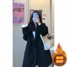批发斗篷毛呢外套女赫本风呢子大衣女冬装小个子日系加棉加厚黑色外套