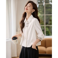 批发新中式改良设计感下摆衬衫2026春<b class='q'>夏</b>季新款拼接撞色翻领外套