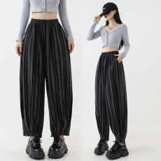 批发实拍大码女装秋冬厚款条纹撞色休闲裤宽松显瘦九分裤<b class='q'>哈伦裤</b>百搭裤