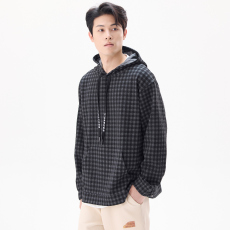 批发实拍2024秋冬新款格子连帽卫衣男休闲时尚百搭舒适宽松带兜帽衫