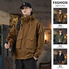 批发实拍2024秋冬新款潮牌工装连帽冲锋衣男三防户外休闲露营夹克外套