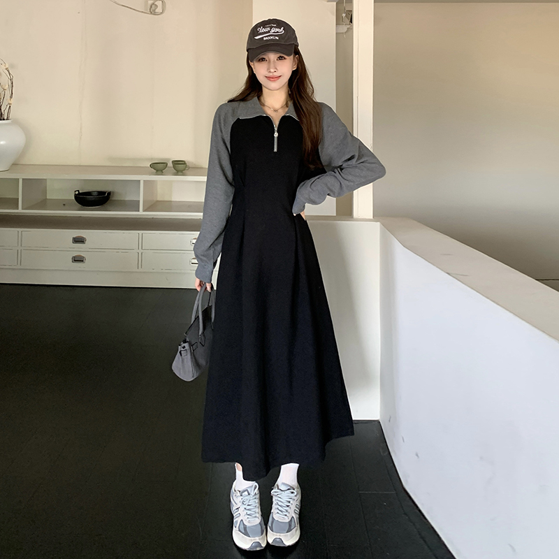 PF23586#大码胖mm穿搭连衣裙女收腰显瘦长袖秋季遮肚a字卫衣裙长款女裝貨源服裝批發