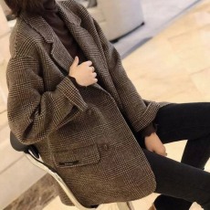 批发秋冬装新款夹棉加厚双面羊绒大衣小个子英伦<b class='q'>格子</b>西装呢外套
