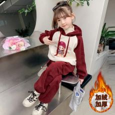 批发女童冬装加绒套装儿童连帽卫衣加厚中大童女孩<b class='q'>休闲</b>运动服两件套潮