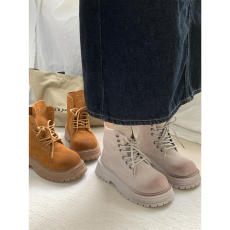 批发2024秋季新款大黄靴两穿厚底马丁靴复古翻领短靴