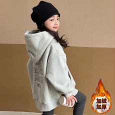 批发女童加绒<b class='q'>卫衣</b>2025新款秋冬加厚中大童宽松连帽上衣冬装<b class='q'>儿童</b>外套潮
