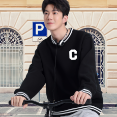 批发重磅350g卫衣美式复古宽松间色螺纹圆领卫衣宽松舒适青春简约男女