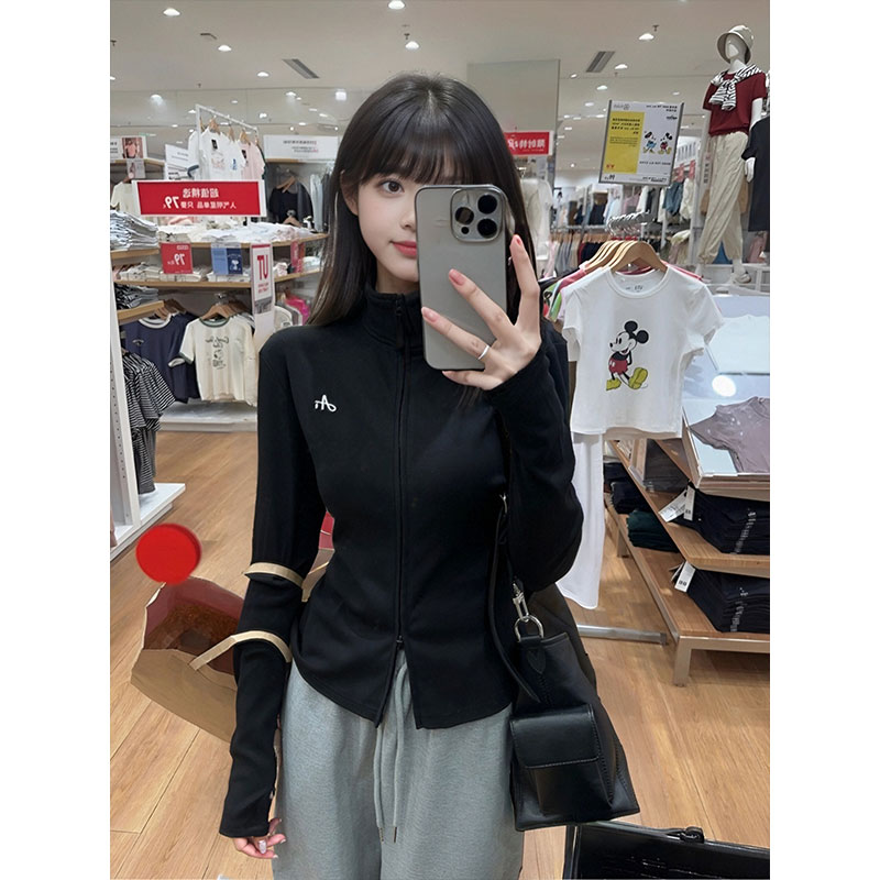 순면 원본 품질 반하이넥 더블 지퍼 긴팔 티셔츠 가을 핫걸 슬림해 보이는 다용도 맨위