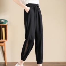 批发冰丝裤女夏季薄款运动裤<b class='q'>雪纺</b>束脚黑色哈伦萝卜裤宽松显瘦百搭裤子