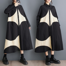 批发实拍春秋新款宽松<b class='q'>大码</b>印花拼接休闲简约甜美长袖<b class='q'>连衣裙</b>